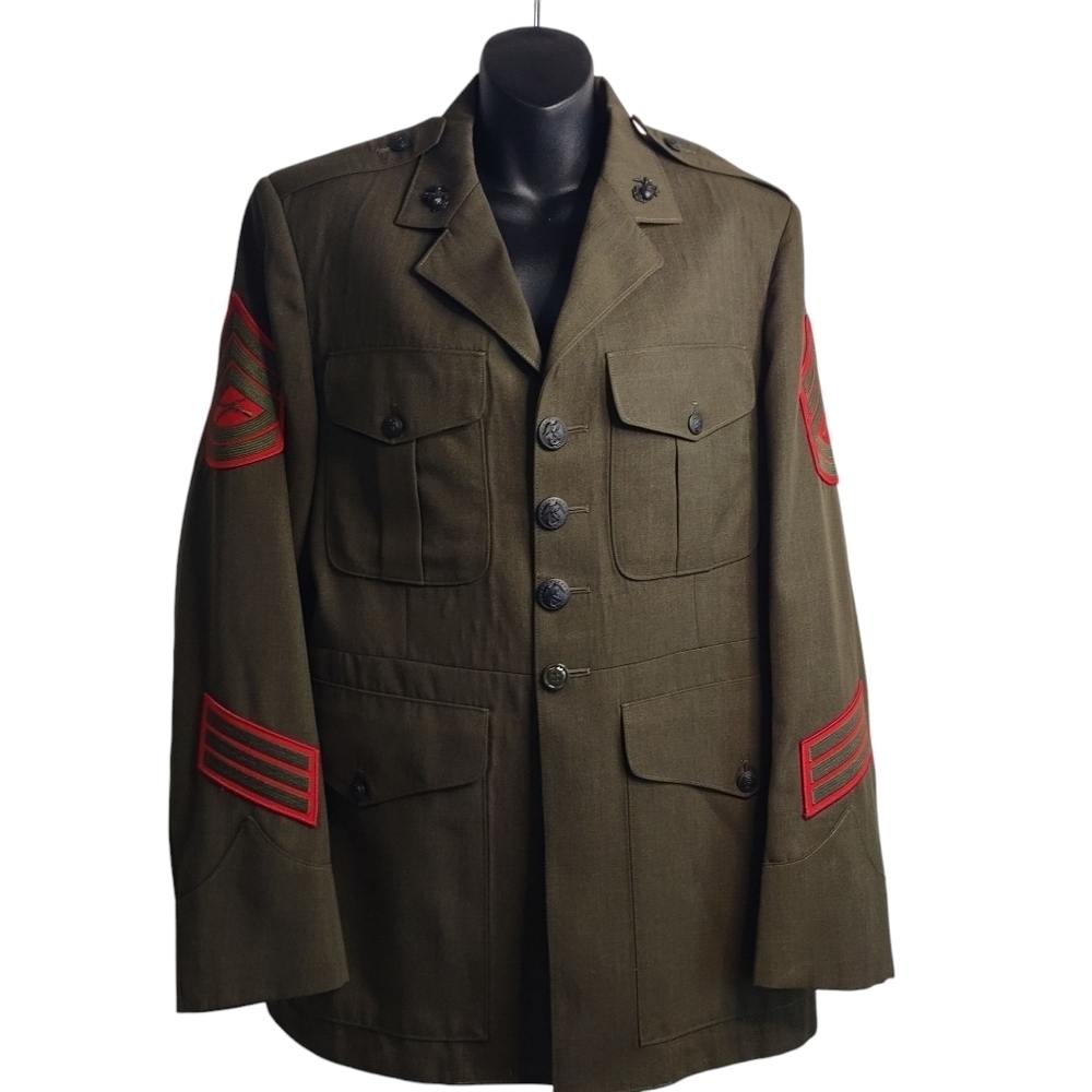 Vintage USMC Marine Corps Army Military Jacket Green Size 42R Vietnam War Era